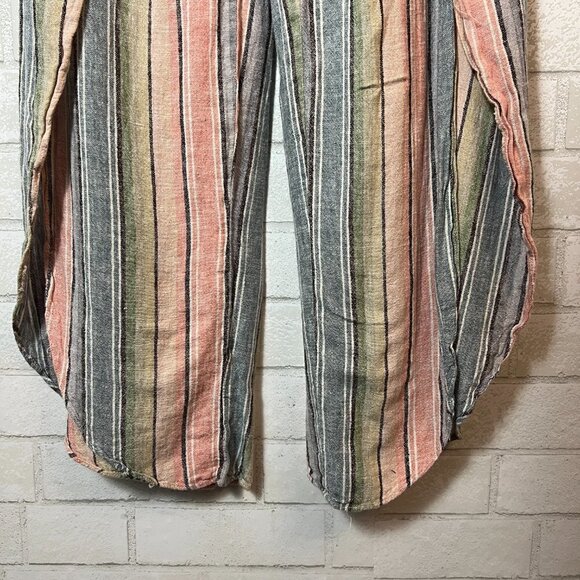 Anthropologie Drew Emerson Multicolor Striped Strapless Open Leg Linen Jumpsuit - Picture 7 of 9